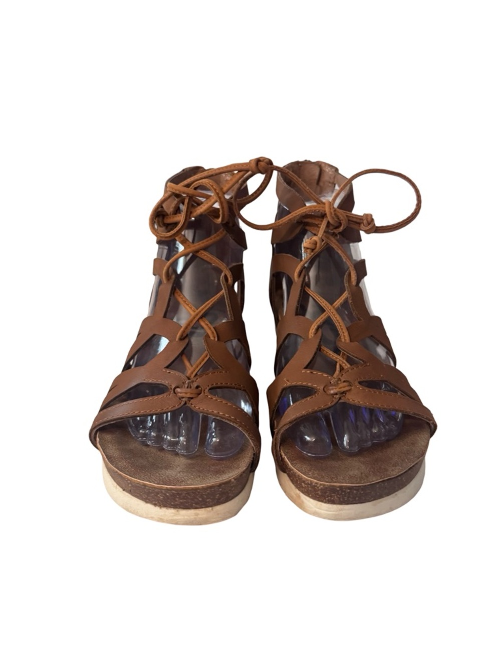 OTBT Escapade 7.5 Brown Leather Wedge Sandals Lace Up Gladiator Boho Comfort - Picture 4 of 8